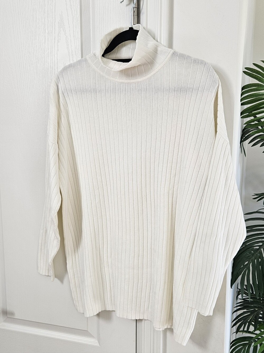 Women's Cream Ribbed Turtleneck Sweater